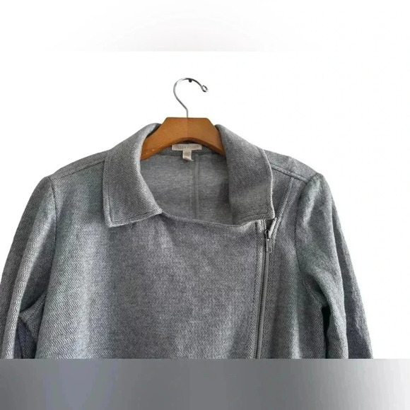 Eileen Fisher Organic Cotton Tweed Moto Herringbone Jacket Gray Size M - Picture 9 of 15